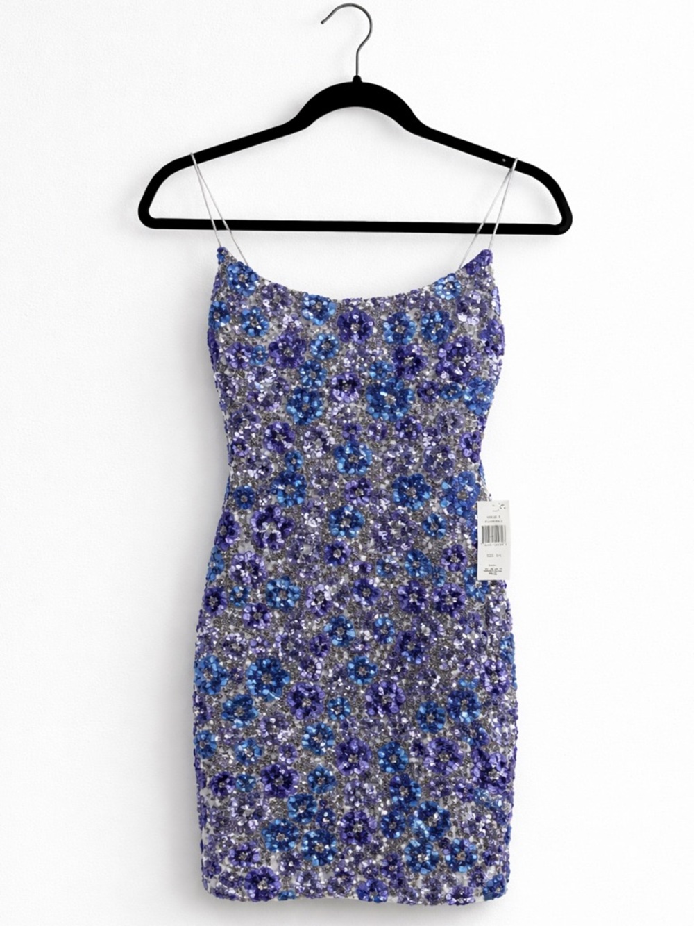 B Darlin Blue and Purple Sequin Floral Mini Dress